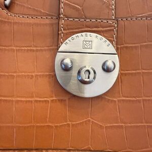 Michael Kors rich Tan Satchel with Silver Accents croc-embossed